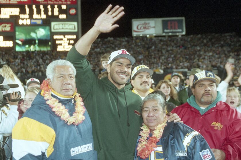 As many as 68,000 impassioned fans welcomed the Super Bowl-bound Chargers back to San Diego Jack Murphy Stadium on Jan. 15, 1995. Hours before the team's 9 p.m. arrival, the stadium parking lot filled up amid a cacophony of horns, whistles, firecrackers, sirens and shouts. User Upload Caption: Crowd of fans at San Diego Jack Murphy stadium greets arrival of Chargers on their return from AFC Championship game on January 15, 1995.