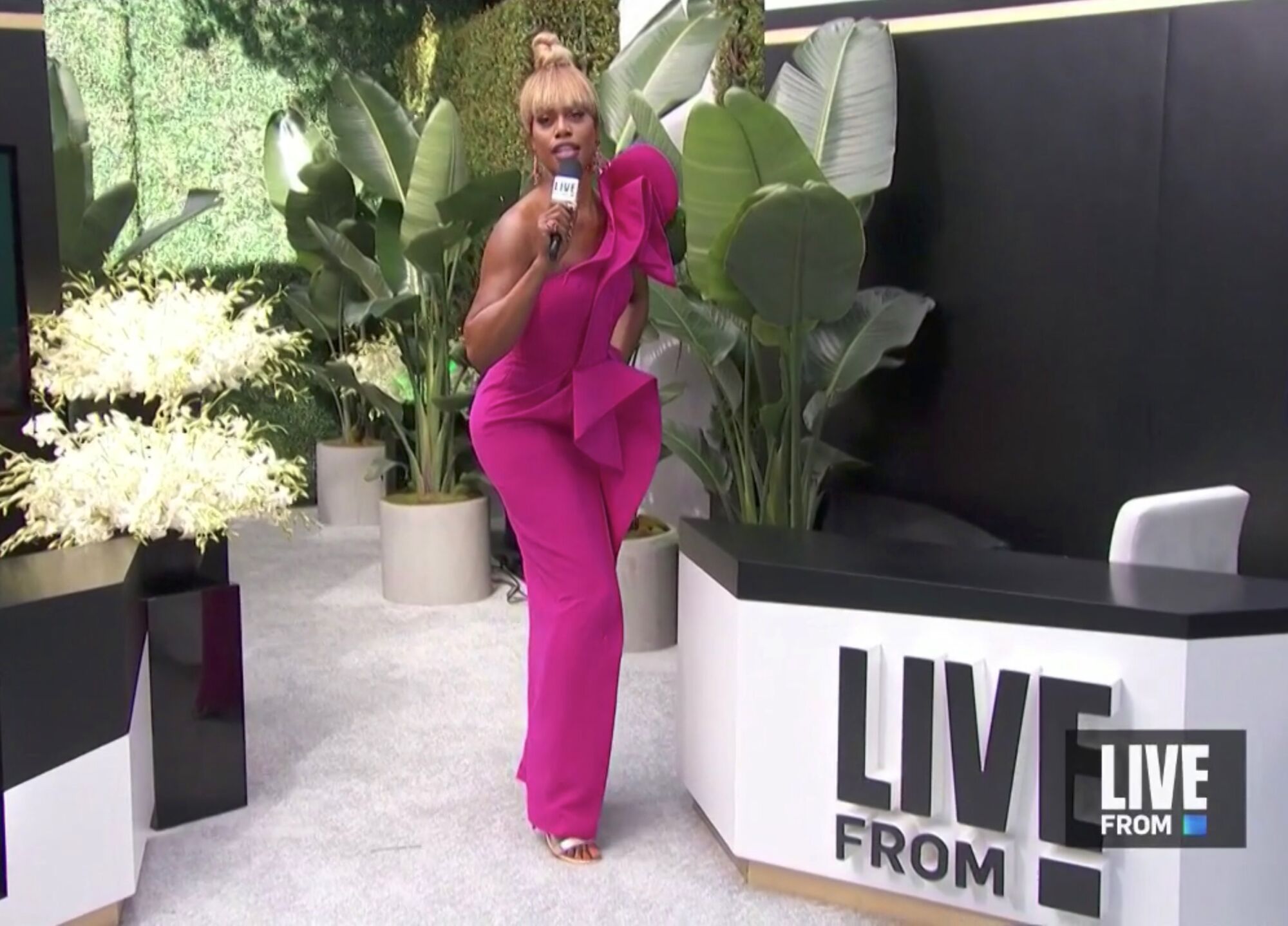 Laverne Cox hosts E! Entertainment's “E! Countdown to the Red Carpet,” broadcast live from the Universal Lot