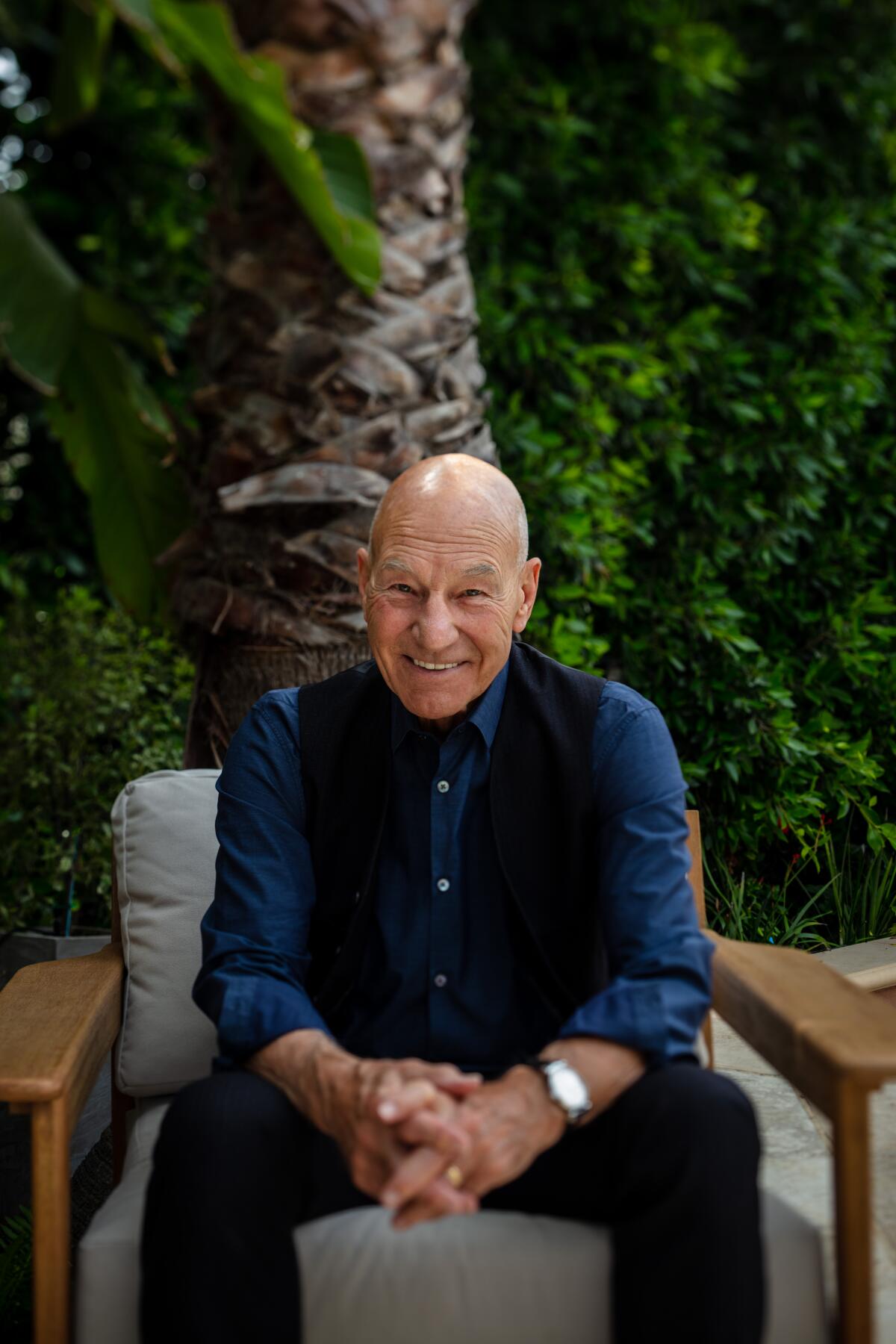 Actor, director and producer Patrick Stewart, photographed in the backyard of his Los Angeles home.