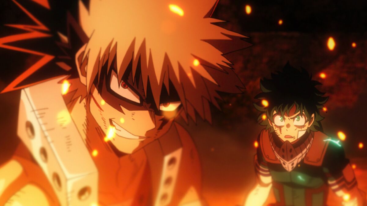Katsuki Bakugo, left, and Izuku "Deku" Midoriya in the movie 'My Hero Academia: Heroes Rising'