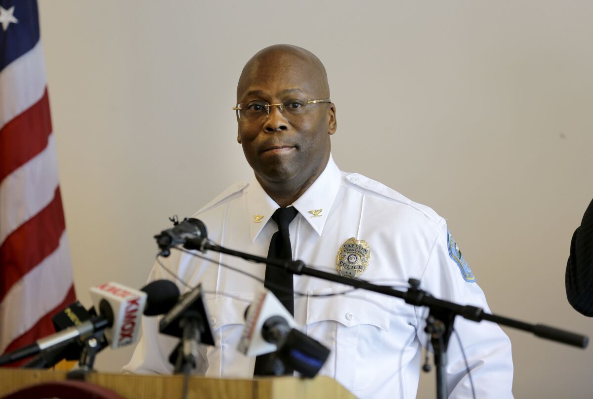 Andre Anderson at a news conference where he was introduced as the interim police chief of the Ferguson, Mo., Police Department.