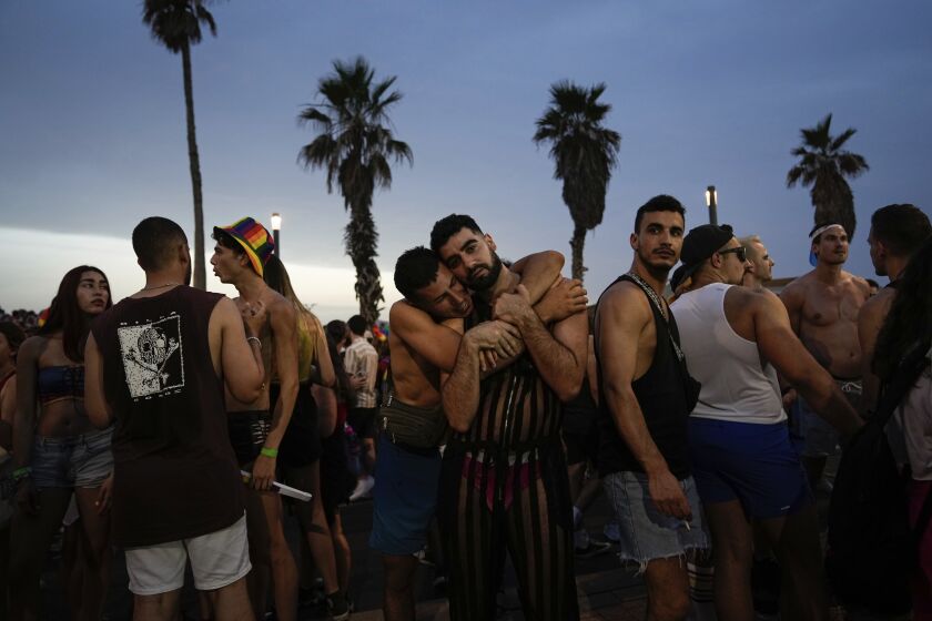 People participate in the annual Pride Parade in Tel Aviv, Israel, Thursday, June 8, 2023. (AP Photo/Ohad Zwigenberg)