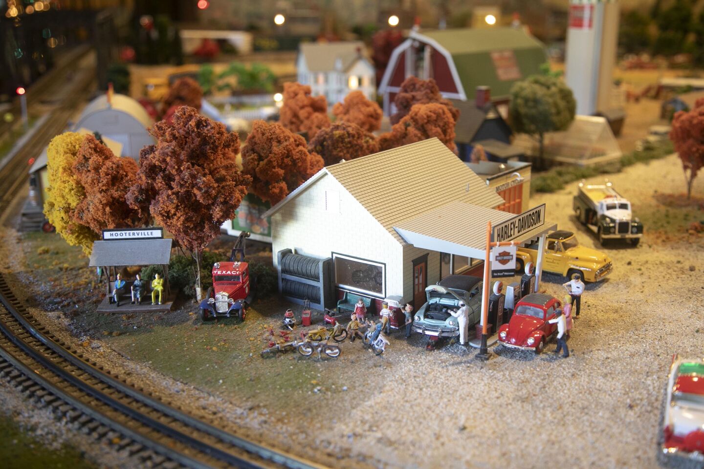 David Lizerbram and his wife Mana Monzavi took over the Old Town Model Railroad Depot, which was in danger of closing. The extensive train layout and its detailed and sometimes humorous dioramas was photographed on Friday, Dec. 13, 2019, at its Old Town, San Diego location. A countryside gas station.