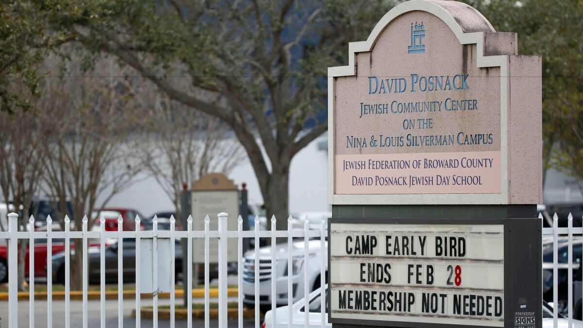 A bomb threat caused evacuations Monday of the David Posnack Jewish Community Center and David Posnack Jewish Day School in Davie, Fla.