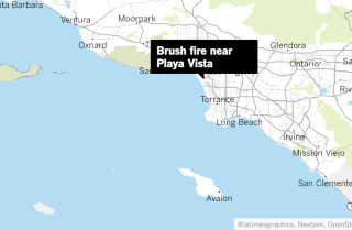 egy kis bozóttűz közelében, amely kedden tört ki egy nyílt térben, Playa Vista közelében.