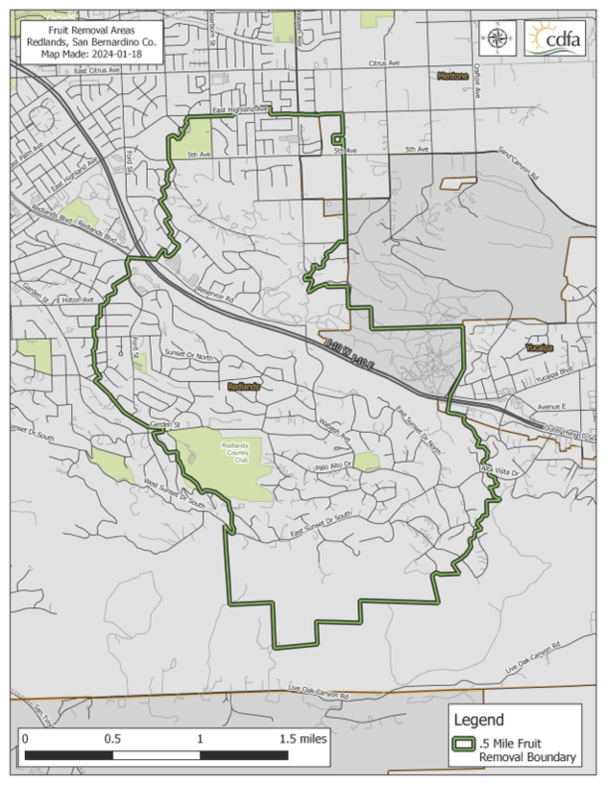 A sprawling area in Redlands will be quarantined to prevent the spread of the Oriental fruit fly.