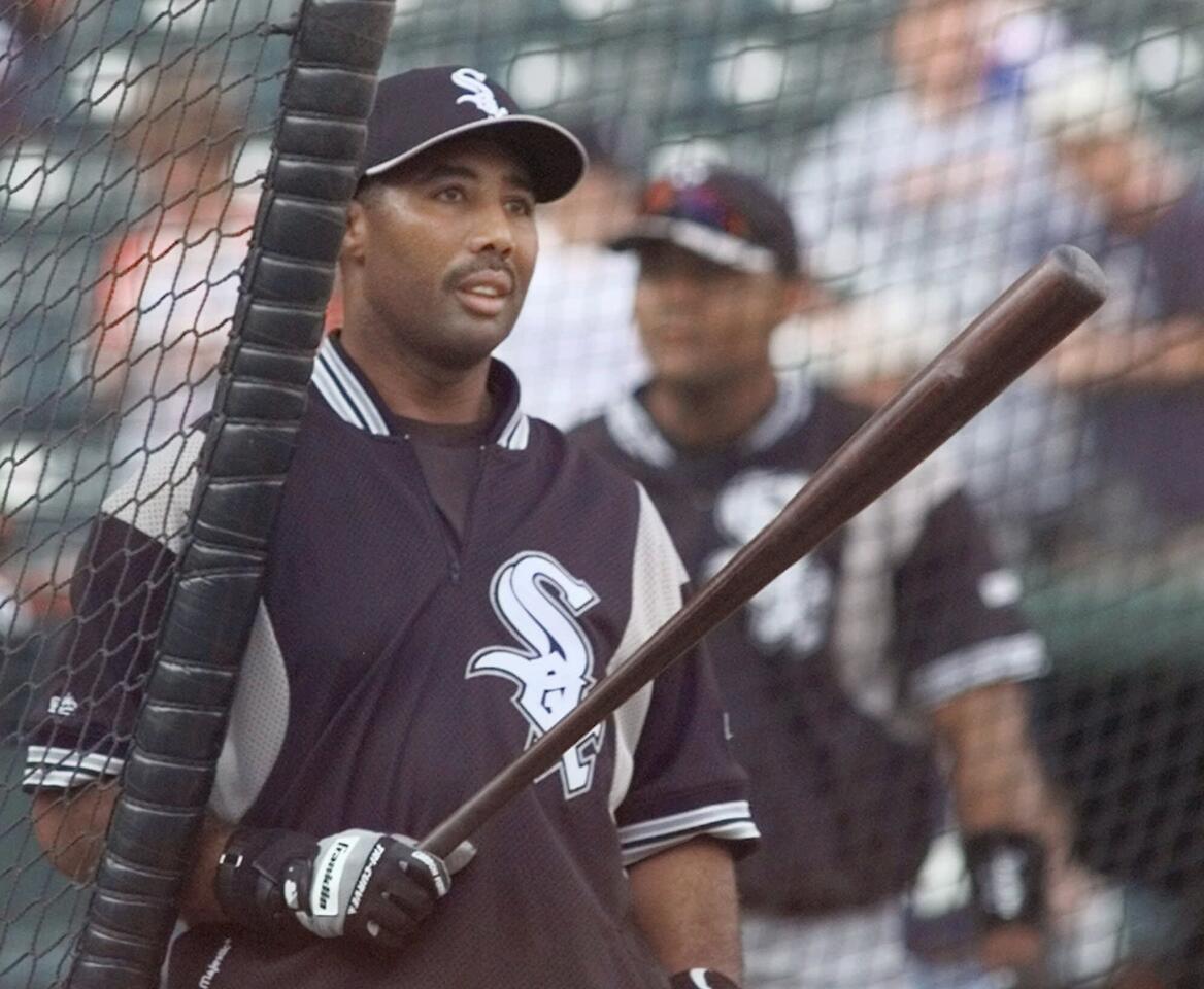 White Sox DH Harold Baines leaves the batting cage after taking his turn before a game against the Rangers in Arlington, Tex., on Aug. 1, 2000.