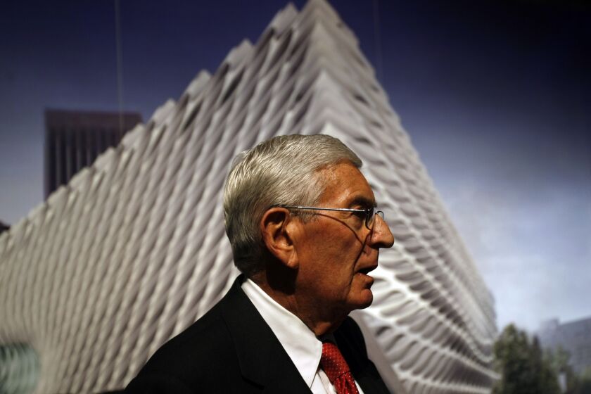 Schaben, Allen J. –– B58972168Z.1 LOS ANGELES, CA JAN. 6, 2011: Philanthropist Eli Broad unveils the architectural designs for The Broad Art Foundation's new contemporary art museum called "The Broad" on Grand Avenue in downtown Los Angeles. Designed by architects Diller Scofidio & Renfro, the three–story museum features a porous honeycomb "veil" that wraps the building and is visible through an expansive, top floor sky–lit gallery that will be hoe to works of contemporary art drawn from the 2,000–piece Broad Collections. ( Allen J. Schaben / Los Angeles Times