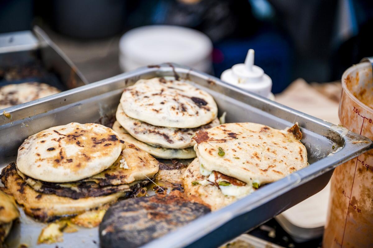 Stacked pupusas by Delmy's Pupusas.