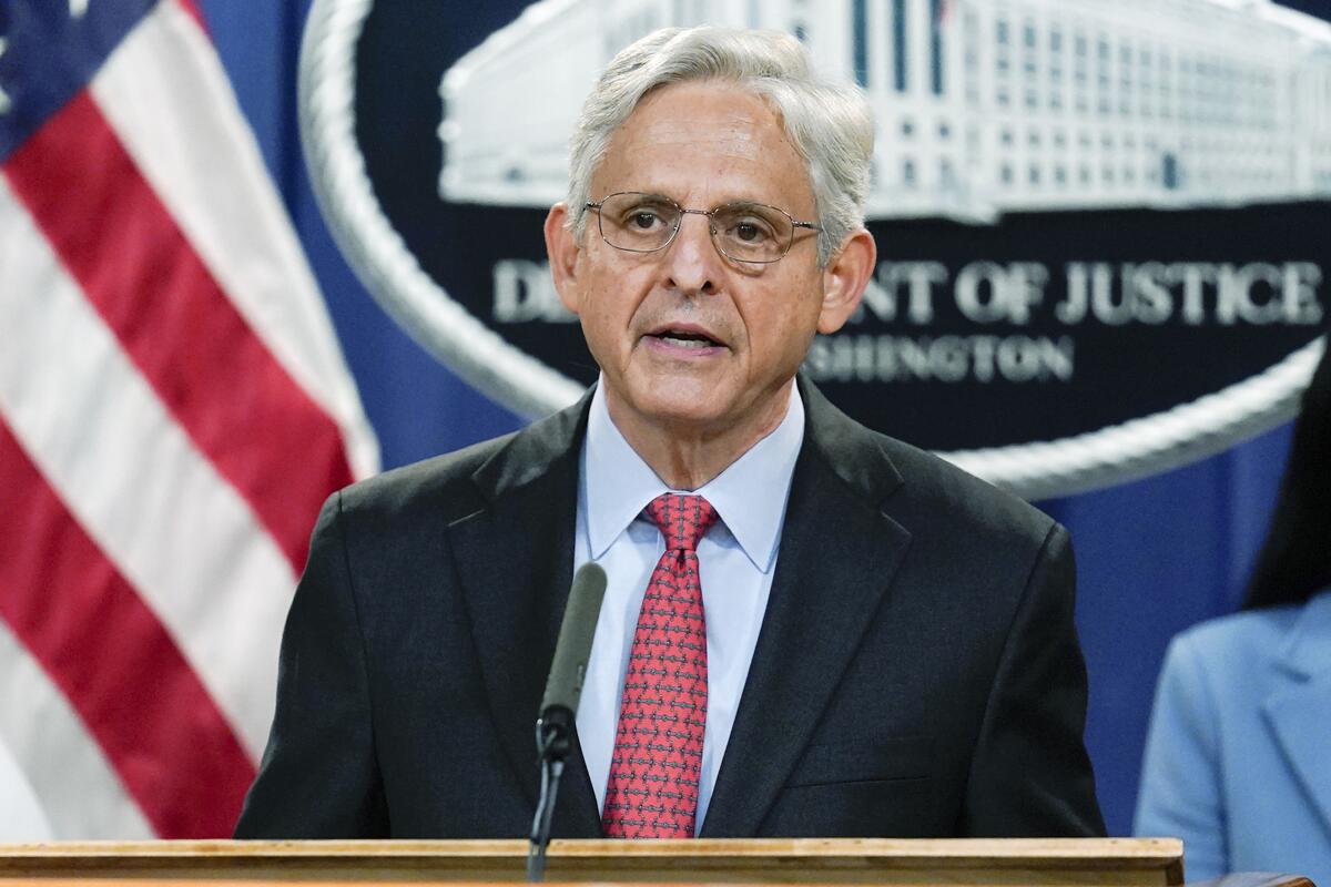 Attorney General Merrick Garland announces a lawsuit to block the enforcement of new Texas law that bans most abortions at the Justice Department in Washington, Thursday, Sept. 9, 2021. (AP Photo/J. Scott Applewhite)