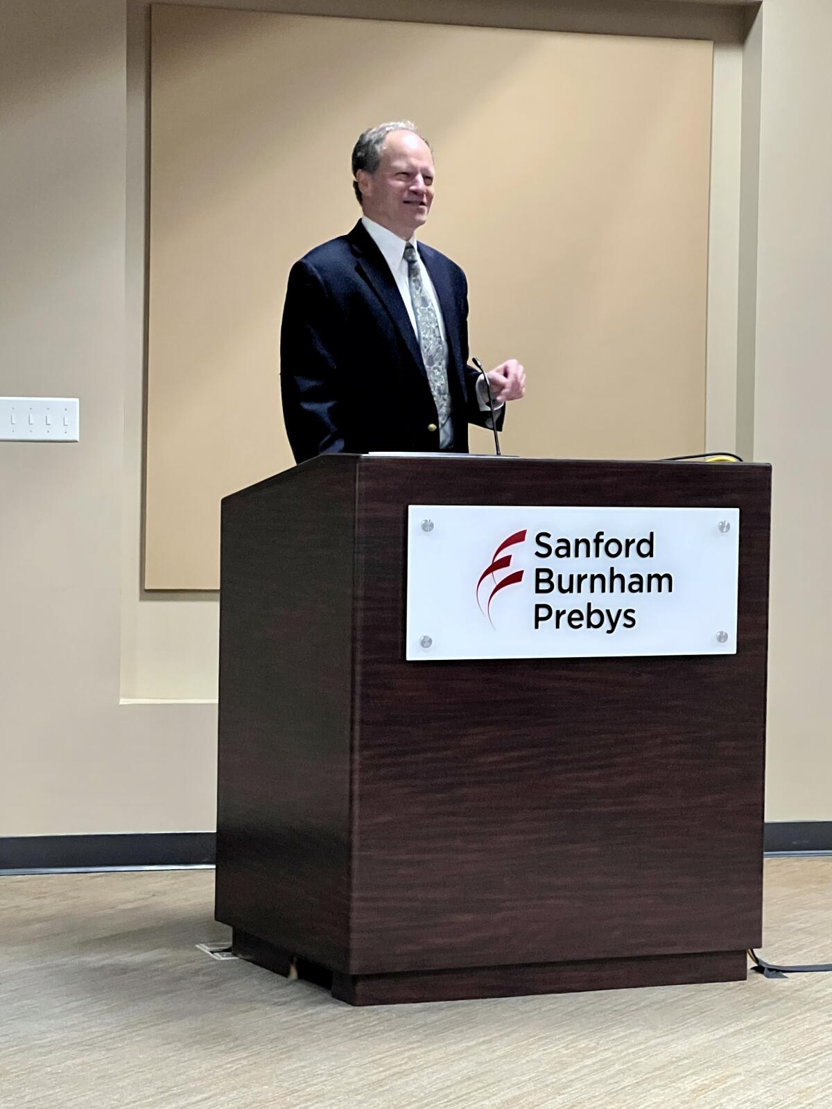 Sanford Burnham Prebys president and chief executive Dr. David Brenner speaks about his research on liver fibrosis Jan. 24.
