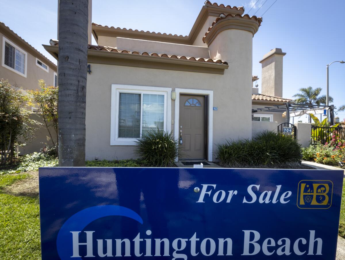 A townhome is shown for sale in Huntington Beach.