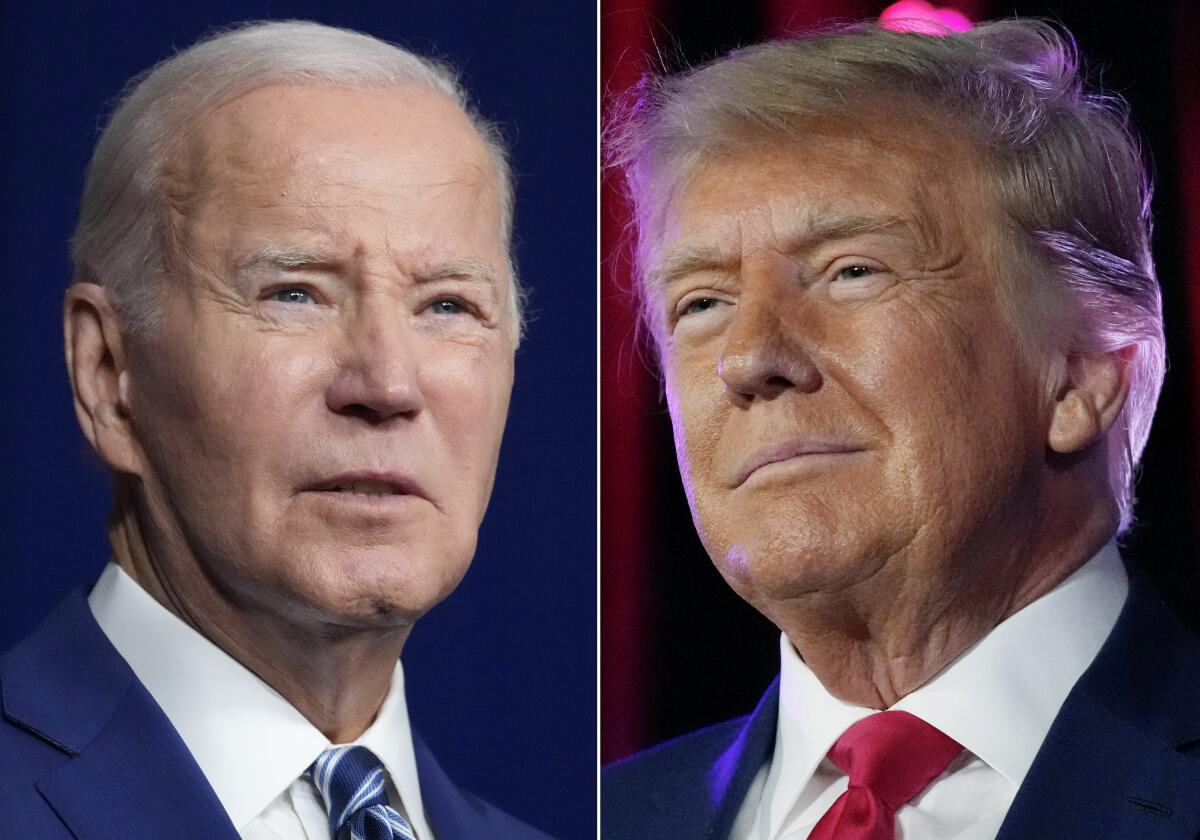 El presidente Joe Biden (i) en 10 de agosto de 2023 en Salt Lake City, y el expresidente Donald Trump