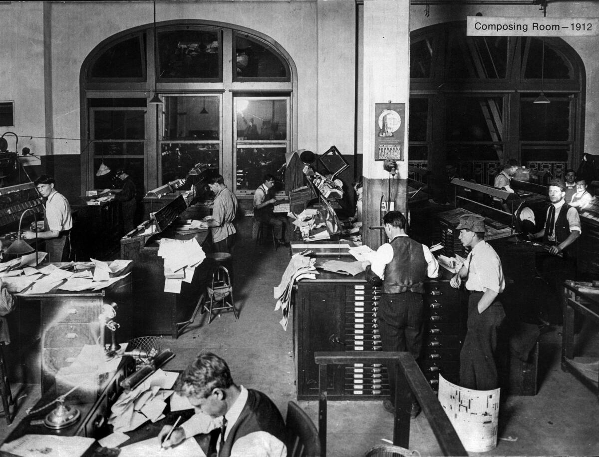 1912: Los Angeles Times composing room.