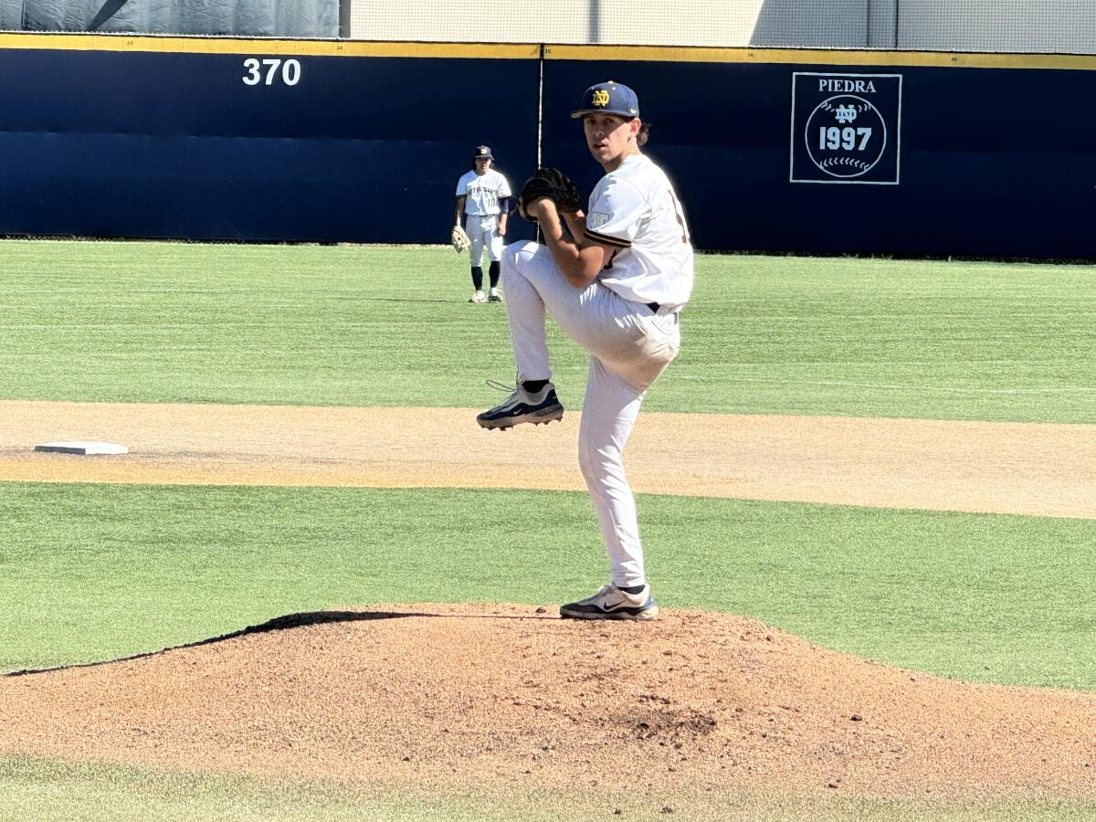 Nate Kugler of Sherman Oaks Notre Dame gave up two hits and struck out 12 in seven innings in 1-0 loss to St. Francis.