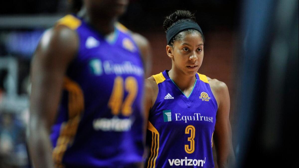 Sparks guard Candace Parker, pictured in a game earlier this season, had 11 rebounds with five assists against the Wings on Sept. 2.