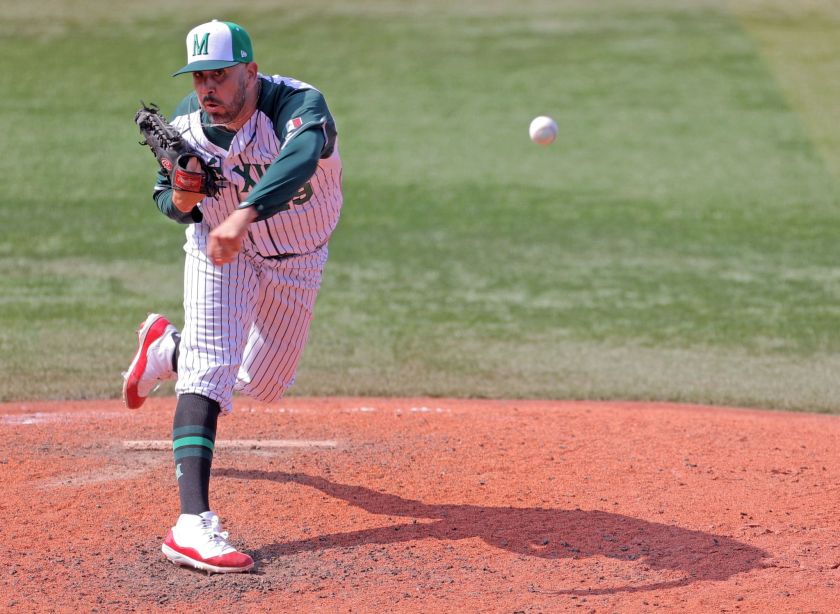 Mexico pitcher Oliver Pérez delivers during a game against Japan at the Tokyo Olympics on Saturday.