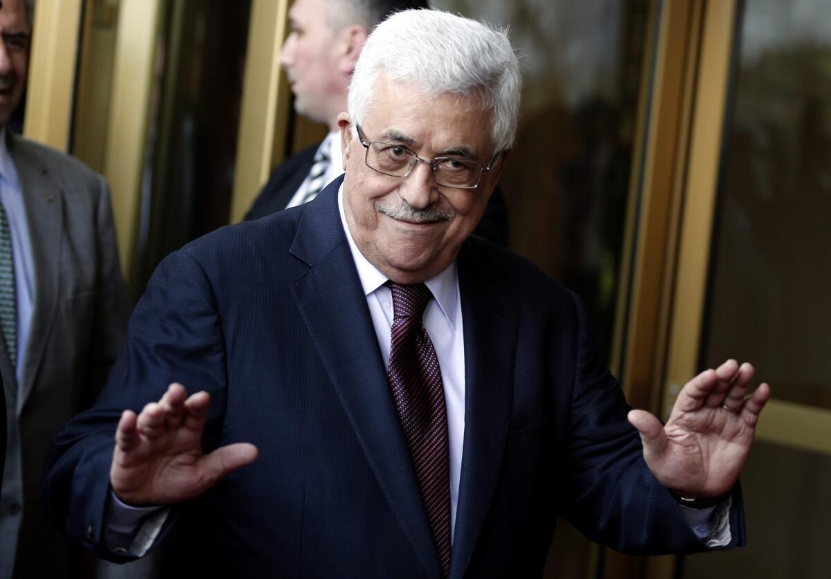Palestinian President Mahmoud Abbas after a meeting with U.S. Secretary of State John F. Kerry in Istanbul, Turkey, on April 21.