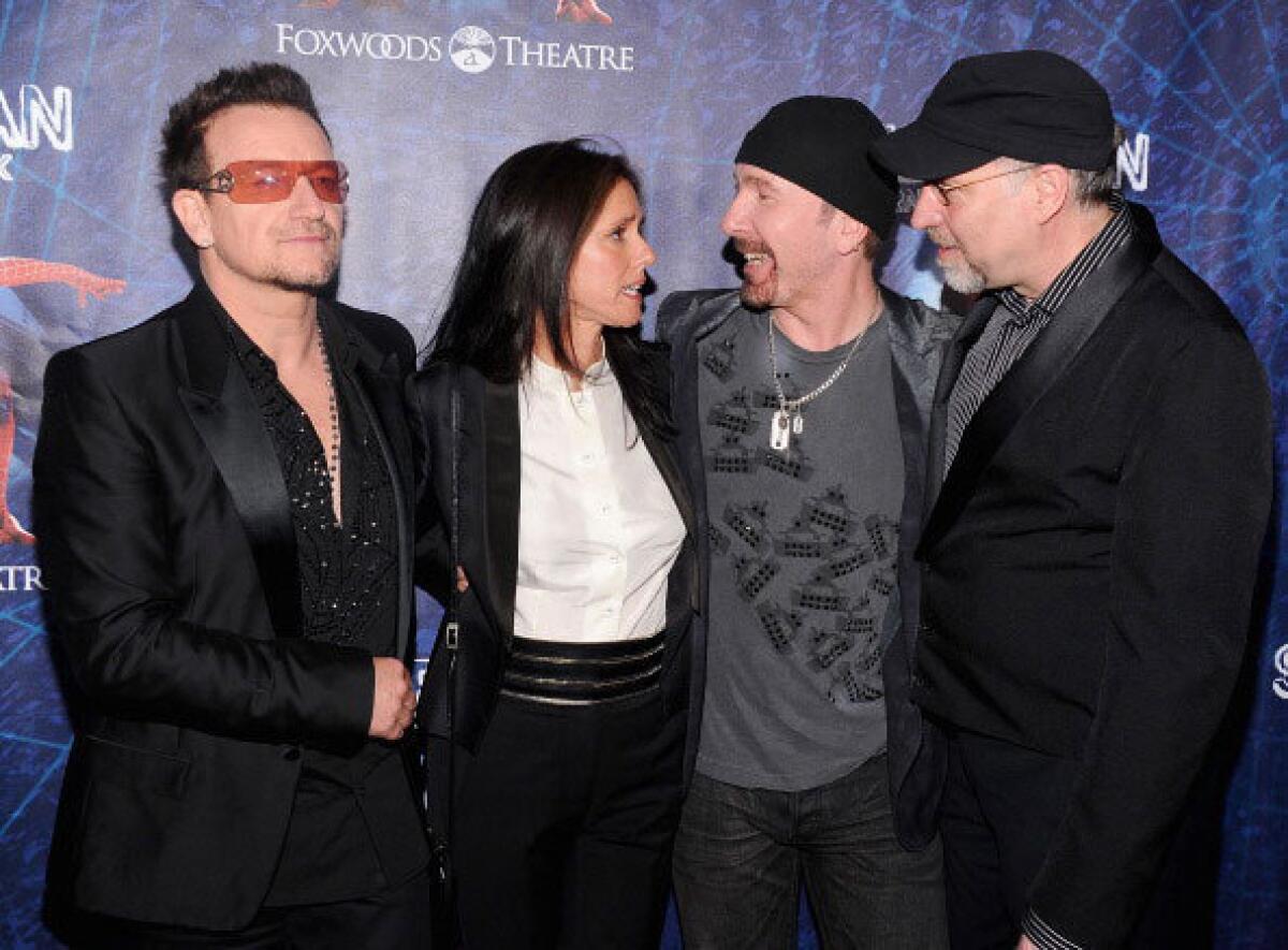 Bono, director Julie Taymor, The Edge and director Philip William McKinley attend 'Spider-Man Turn Off The Dark' Broadway opening night at Foxwoods Theatre on June 14, 2011 in New York City.
