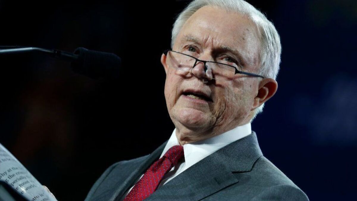 U.S. Atty. Gen. Jeff Sessions makes a point during his speech at the Western Conservative Summit on June 8 in Denver.