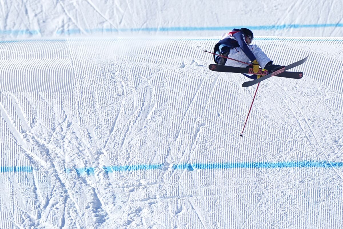United States' Alexander Hall competes during the men's slopestyle finals at the 2022 Winter Olympics.