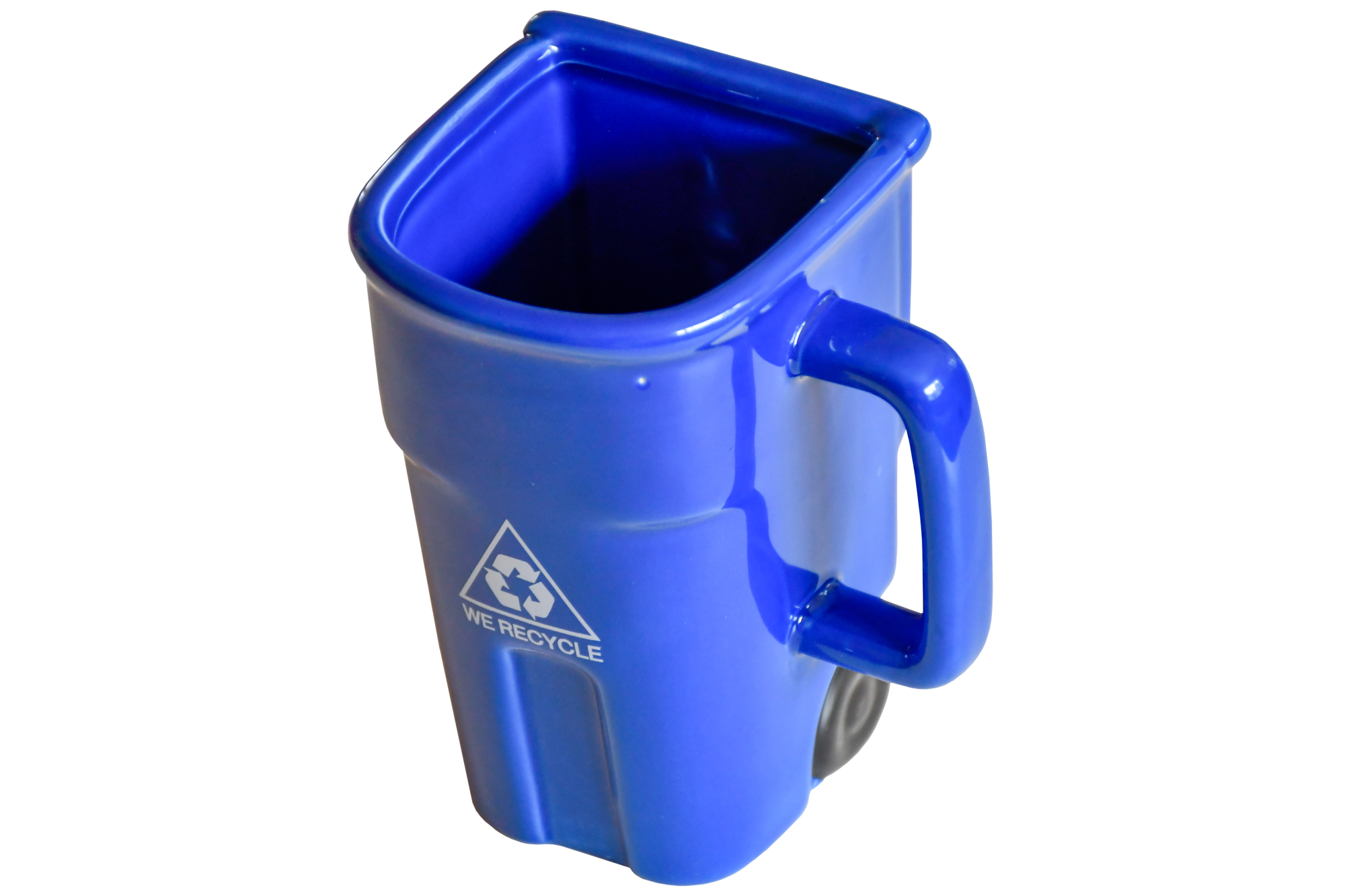 BigMouth coffee mug in the shape of a blue recycle bin