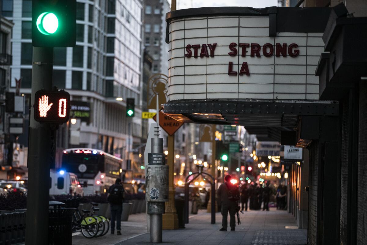 Hundreds of protesters march throughout downtown Los Angeles on Tuesday, June 2, 2020.