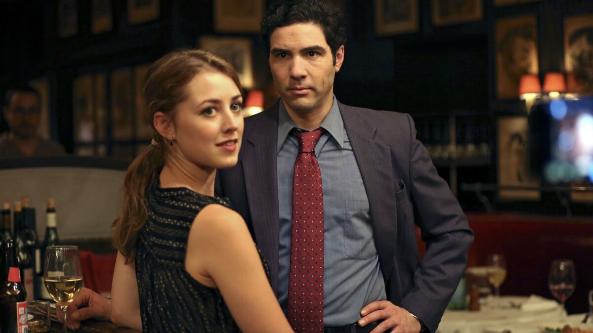 Ella Rae Peck and Tahar Rahim on the set of "The Looming Tower" at the Minetta Tavern in Greenwich Village.