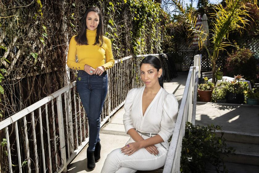 HOLLYWOOD, CA-FEBRUARY 22, 2019: ?Brooklyn Nine-Nine? stars Melissa Fumero, left, and Stephanie Beatriz, who both make their directorial debut this season, are photographed at Off Vine restaurant in Hollywood on February 22, 2019. (Mel Melcon/Los Angeles Times)