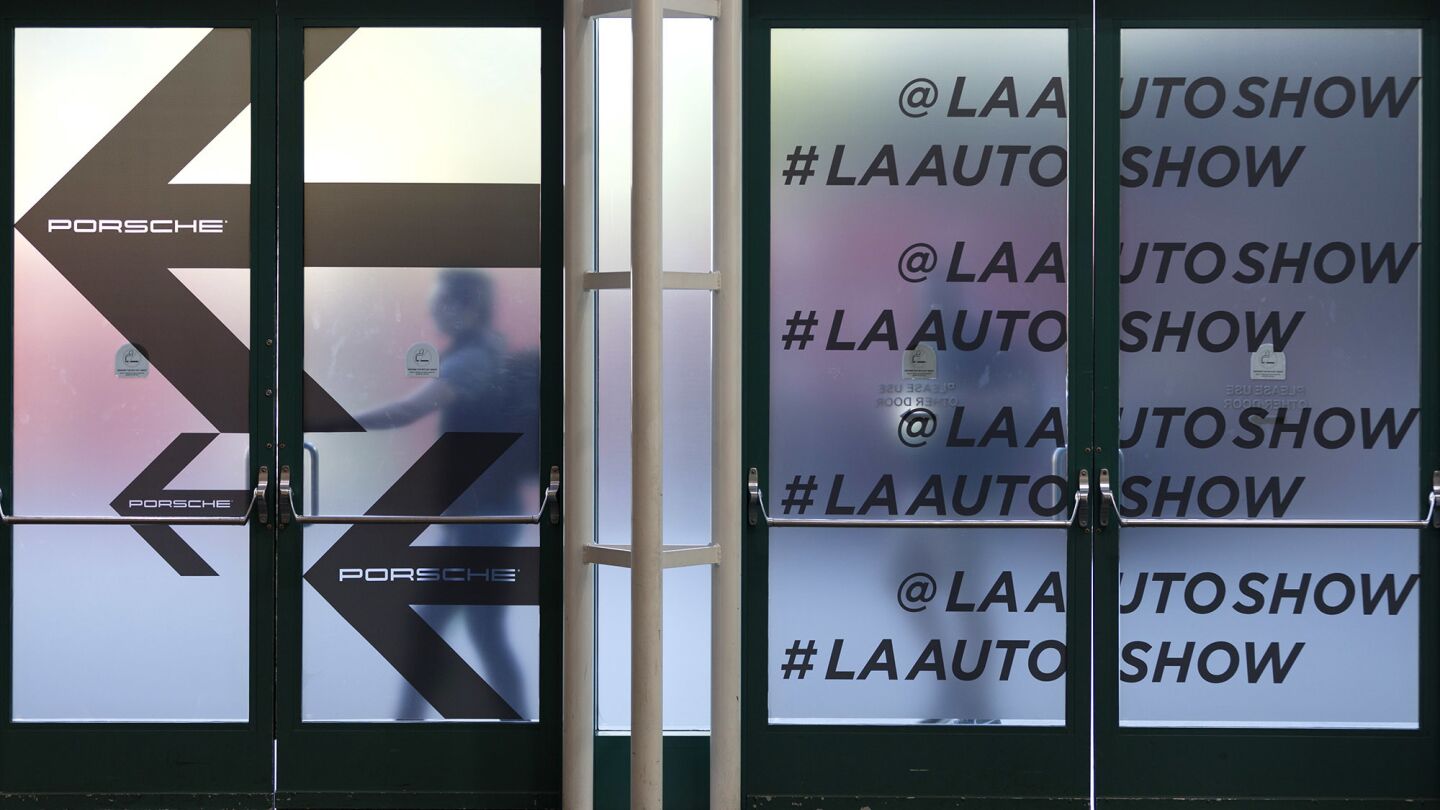 Entry doors at the 2017 L.A. Auto Show. The event opens to the public Friday.