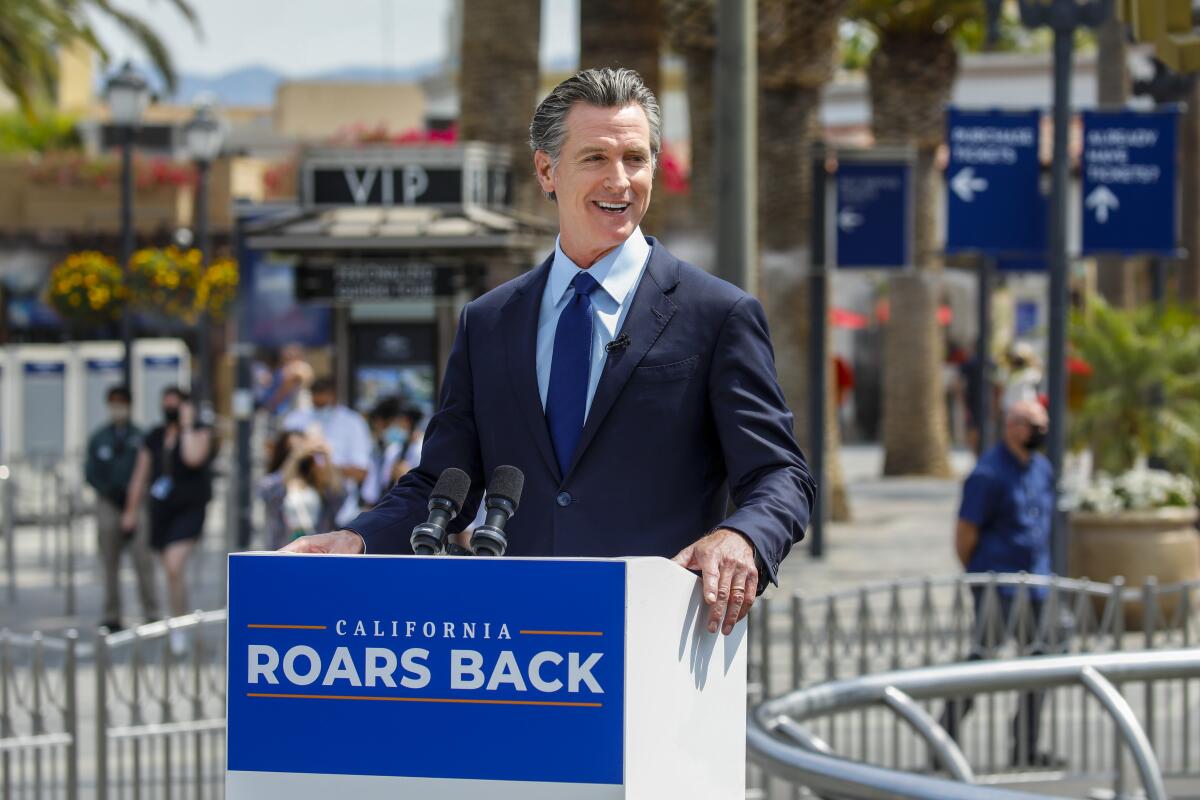 Gov. Gavin Newsom at a lectern