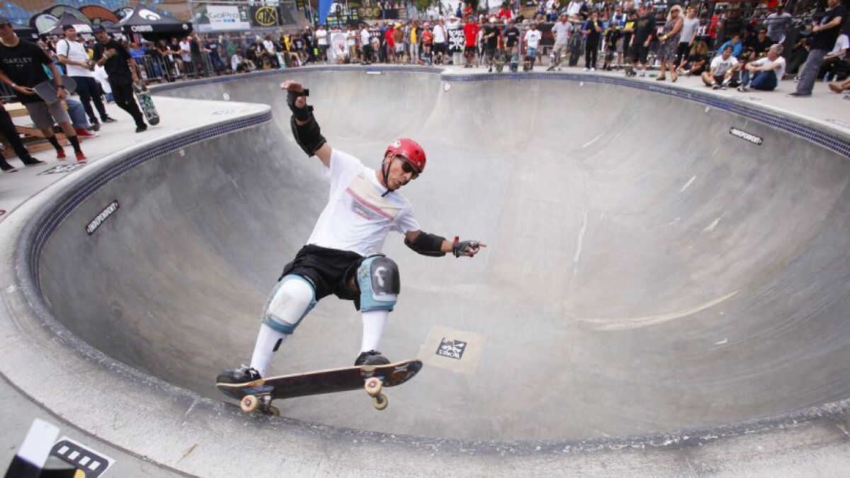 Steve Alba, known as Salba, skates at the Mission Valley YMCA Krause Family Skate & Bike Park 