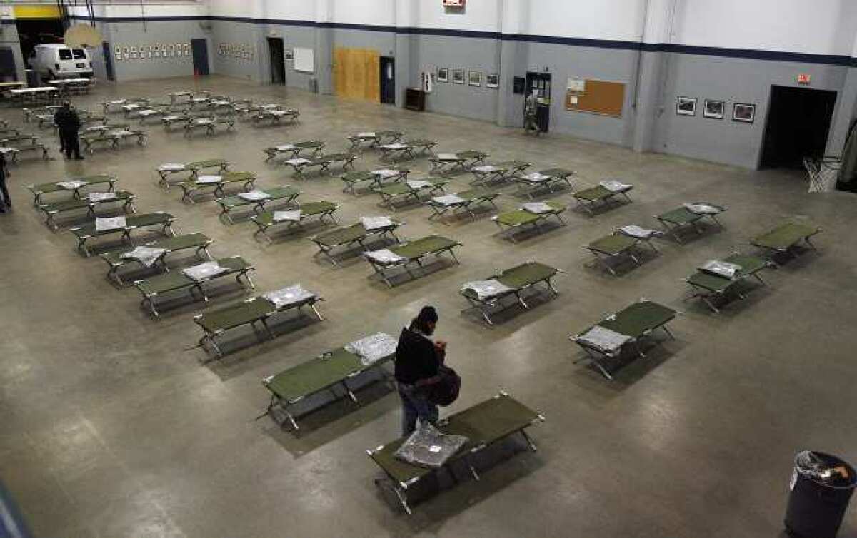 A shelter at Glendale National Guard Armory. The number of homeless people in the city has dropped to 299.