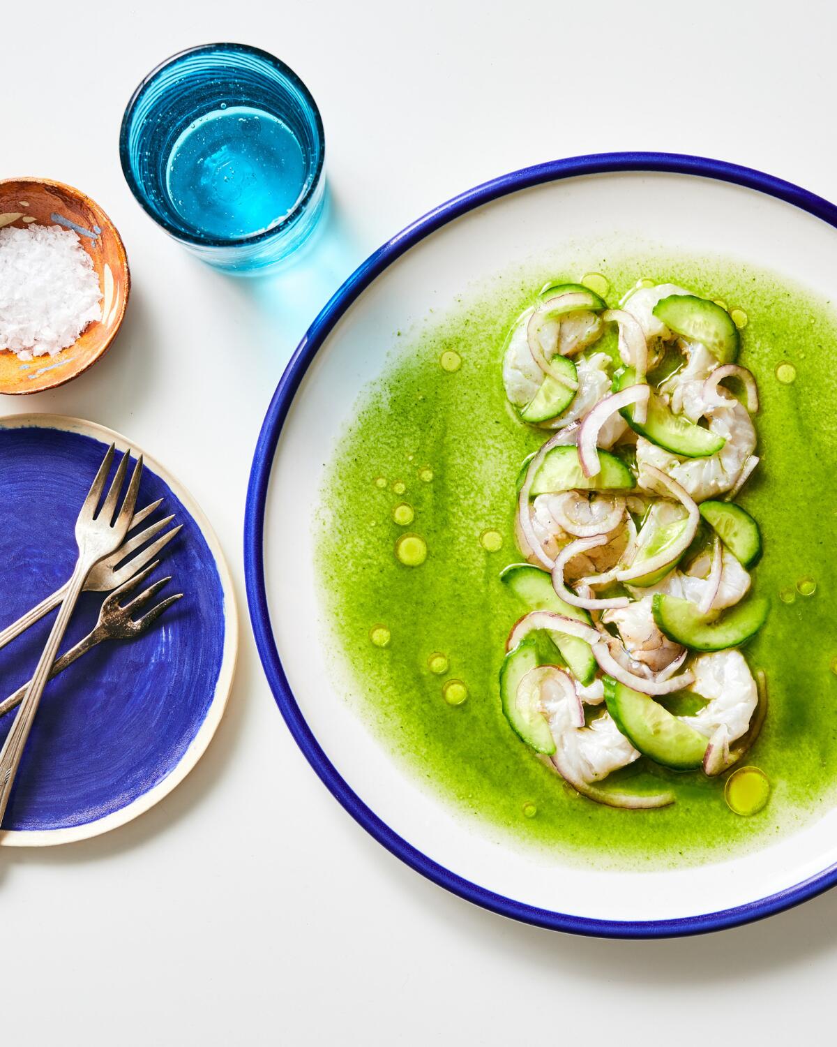 Cucumber and red onion add crunch to this aguachile.