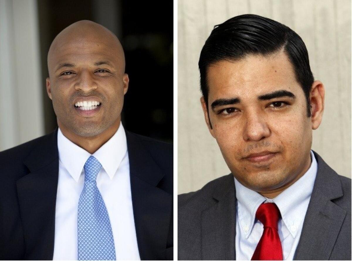 Damon Dunn, left, and Robert Garcia are headed to a runoff after Tuesday's Long Beach mayoral election.