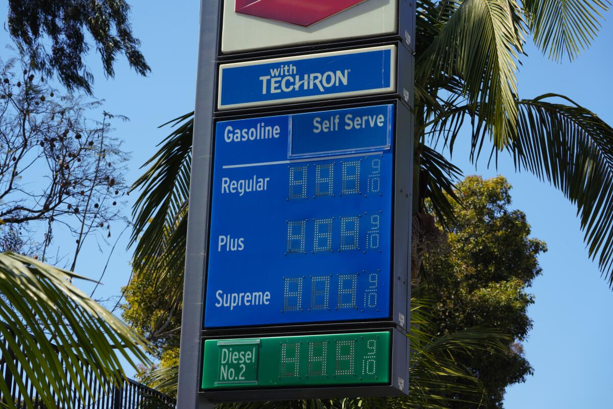 The price for gasoline at a local Chevon gas station near Little Italy on April 17, 2021. 