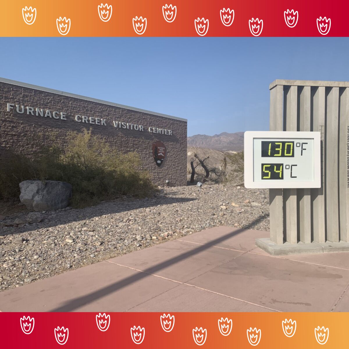 The thermometer at Death Valley National Park registers 130 degrees Fahrenheit on Aug. 16.