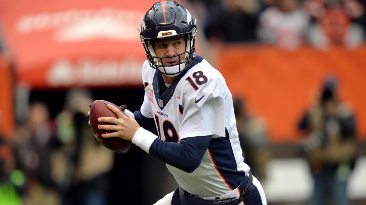 Quarterback Peyton Manning and the Broncos will takes on the Packers in a battle of 6-0 teams on Sunday night.