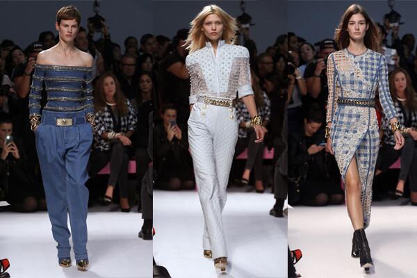 Looks from Balmain's collection at Paris Fashion Week spring/summer 2014 are shown.