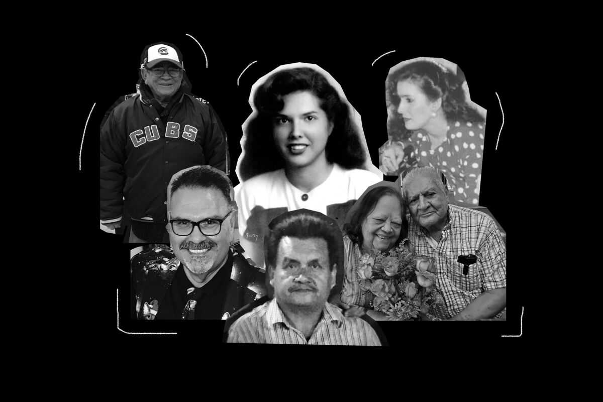 A black and white collage of people who died from COVID-19