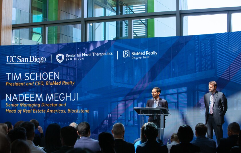 At a Sept. 6 ceremony, officials of BioMed Realty and Blackstone attended the opening of UC San Diego's Center for Novel Therapeutics.