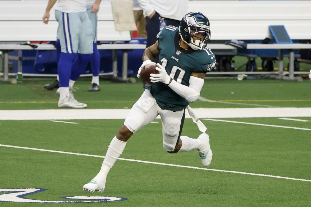 Philadelphia Eagles wide receiver DeSean Jackson (10) runs downfield.