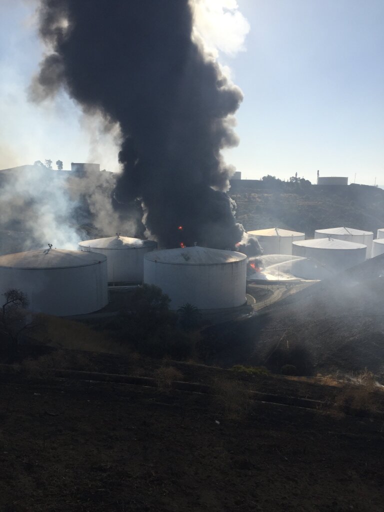 Tanks of ethanol burn at energy facility in the Bay Area, prompting