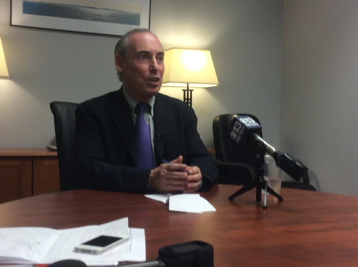Dan Schnur, candidate for secretary of state, speaks to reporters Tuesday.