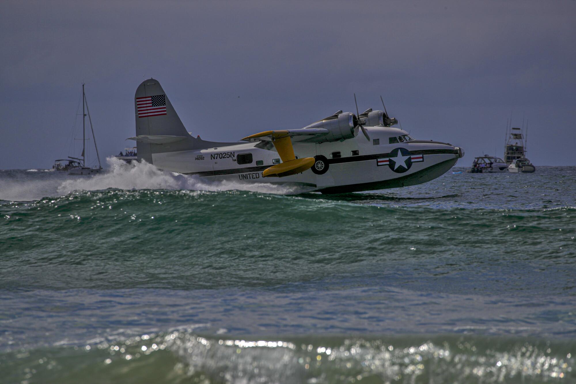 Grumman Albatross seaplane skims the surface