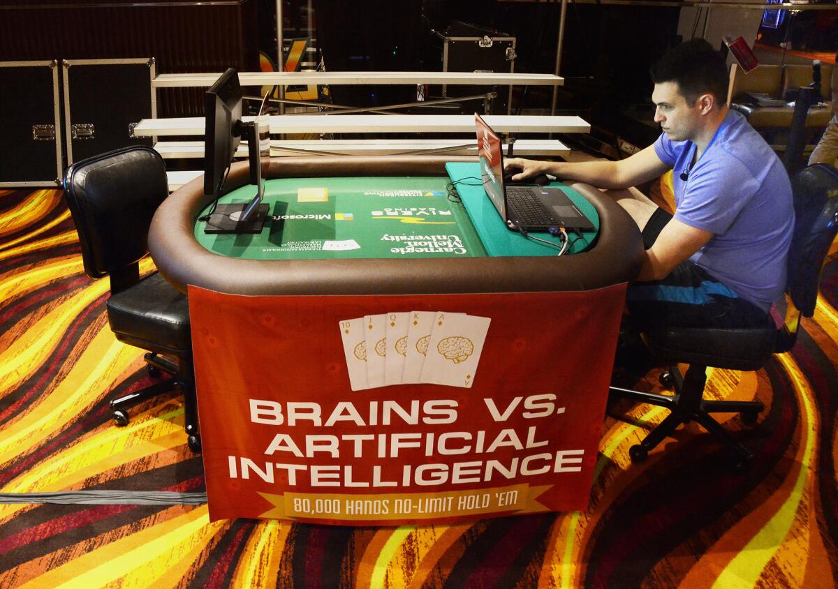 Professional poker player Doug Polk of Las Vegas takes part in the Brains Vs. Artificial Intelligence event at Rivers Casino in Pittsburgh.