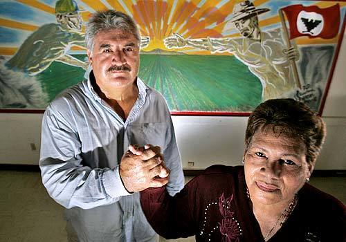 Mario Bustamante, 57, and Rosario Pelayo, 66, in the UFW's former Calexico office, were both driven out of the union. They still recall with pride the days when Pelayo ran the union facility in Calexico, which has reverted to its old use: a place where laborers gather to wait for work.