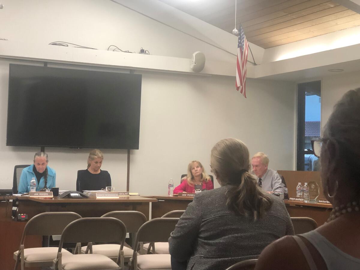 The Laguna Beach Unified School District board in June 2019.