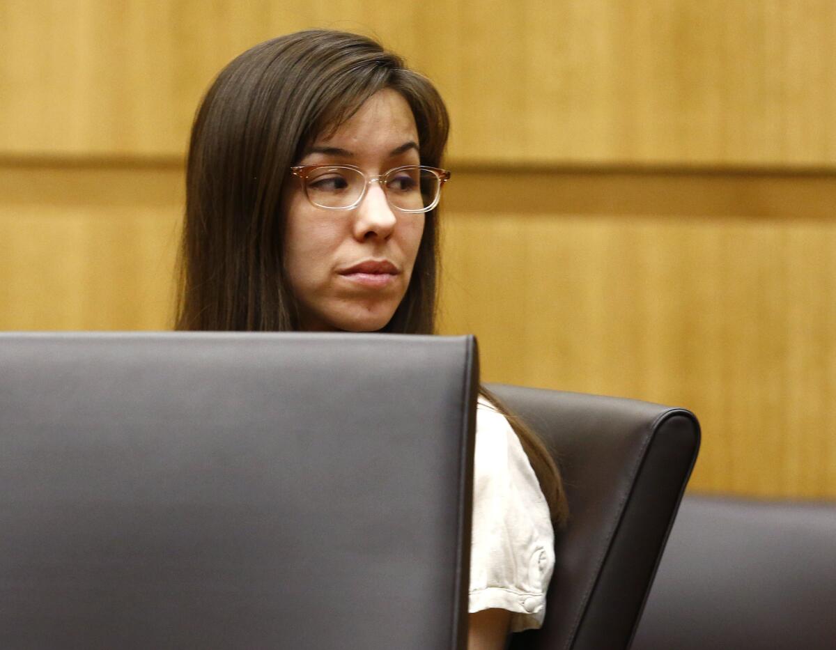 Jodi Arias looks at her family during the penalty phase of her murder trial at Maricopa County Superior Court in Phoenix.