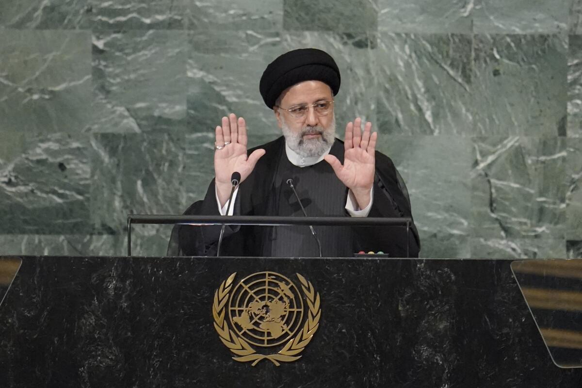 President of Iran Ebrahim Raisi addresses the 77th session of the United Nations General Assembly.